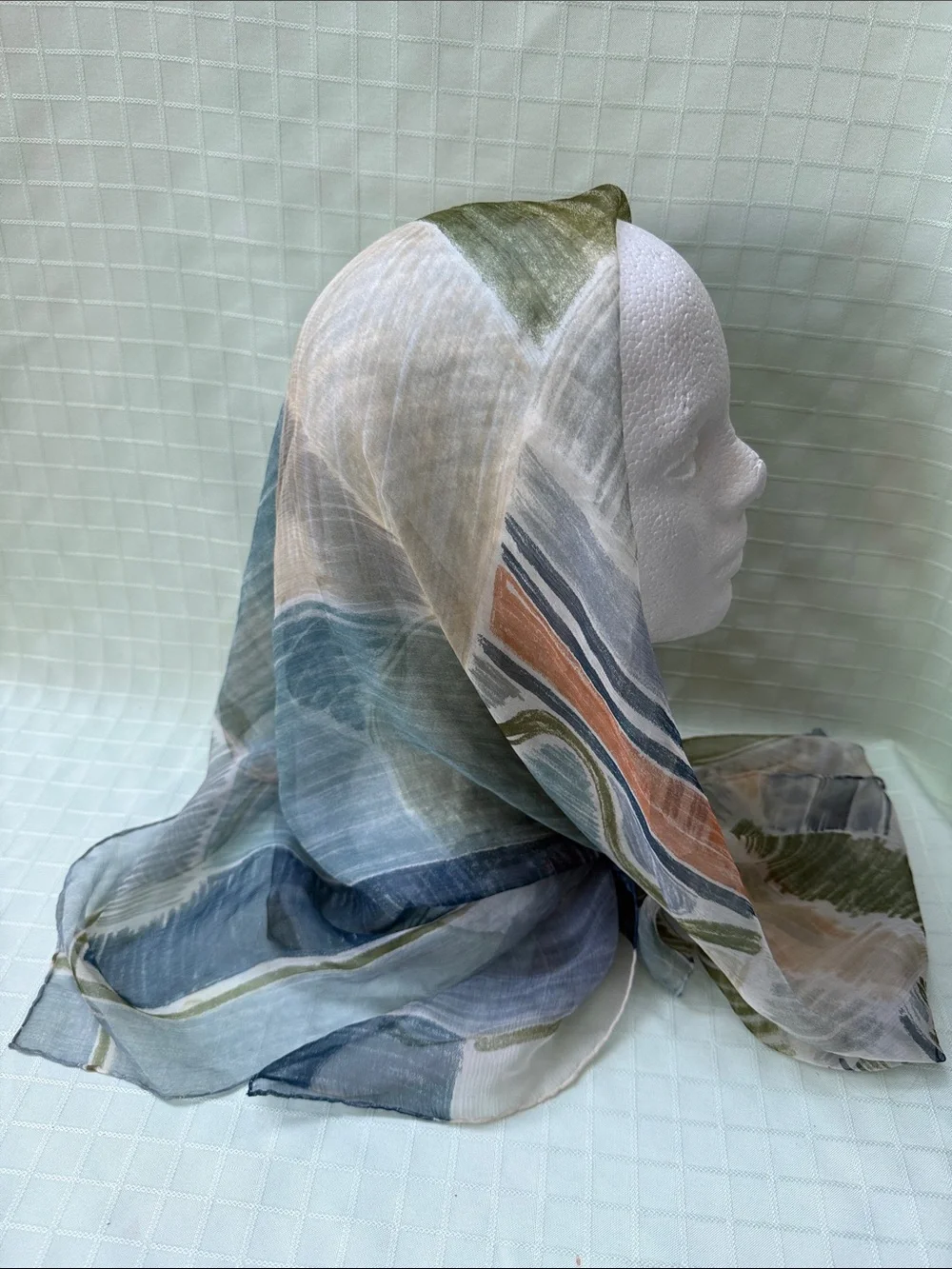 Vintage Louis Feraud Paris Lightweight Green Multi-Color Large Silk Scarf
